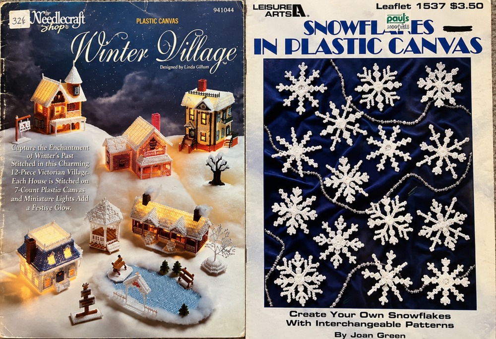 Lot Of 2 Plastic Canvas Winter Holiday Village & Snowflake Pattern Books